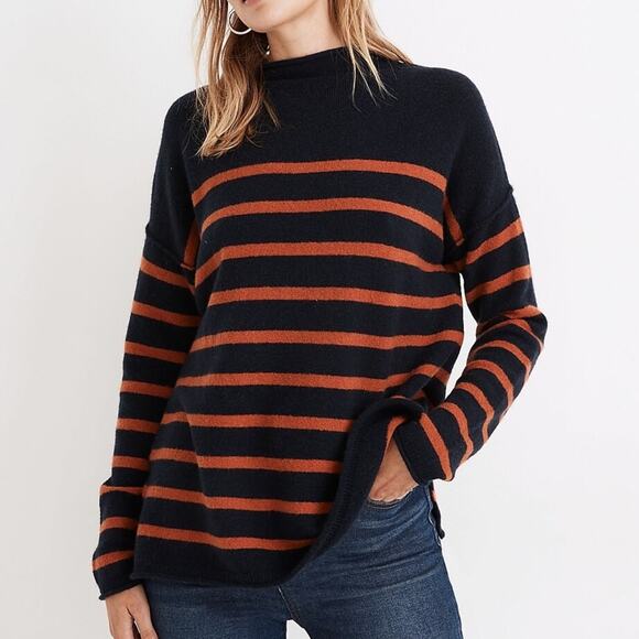 Madewell Sweaters - Madewell Black and Orange Striped Turtleneck Sweater